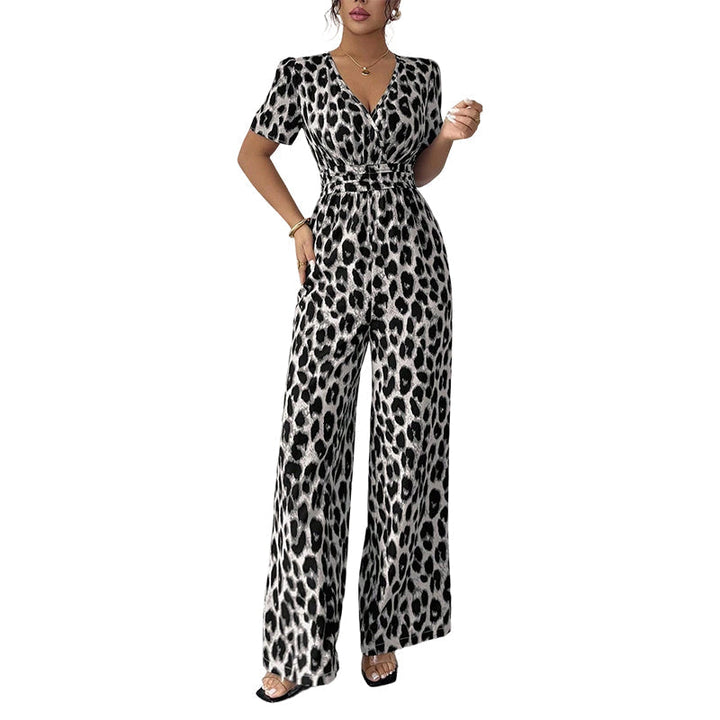 🎁Novedad: 50 % de descuento 💥 Mono con escote en V y piernas anchas, estampado de leopardo