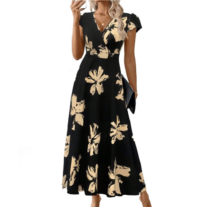 Vestido casual con estampado, escote en V y volantes para mujer