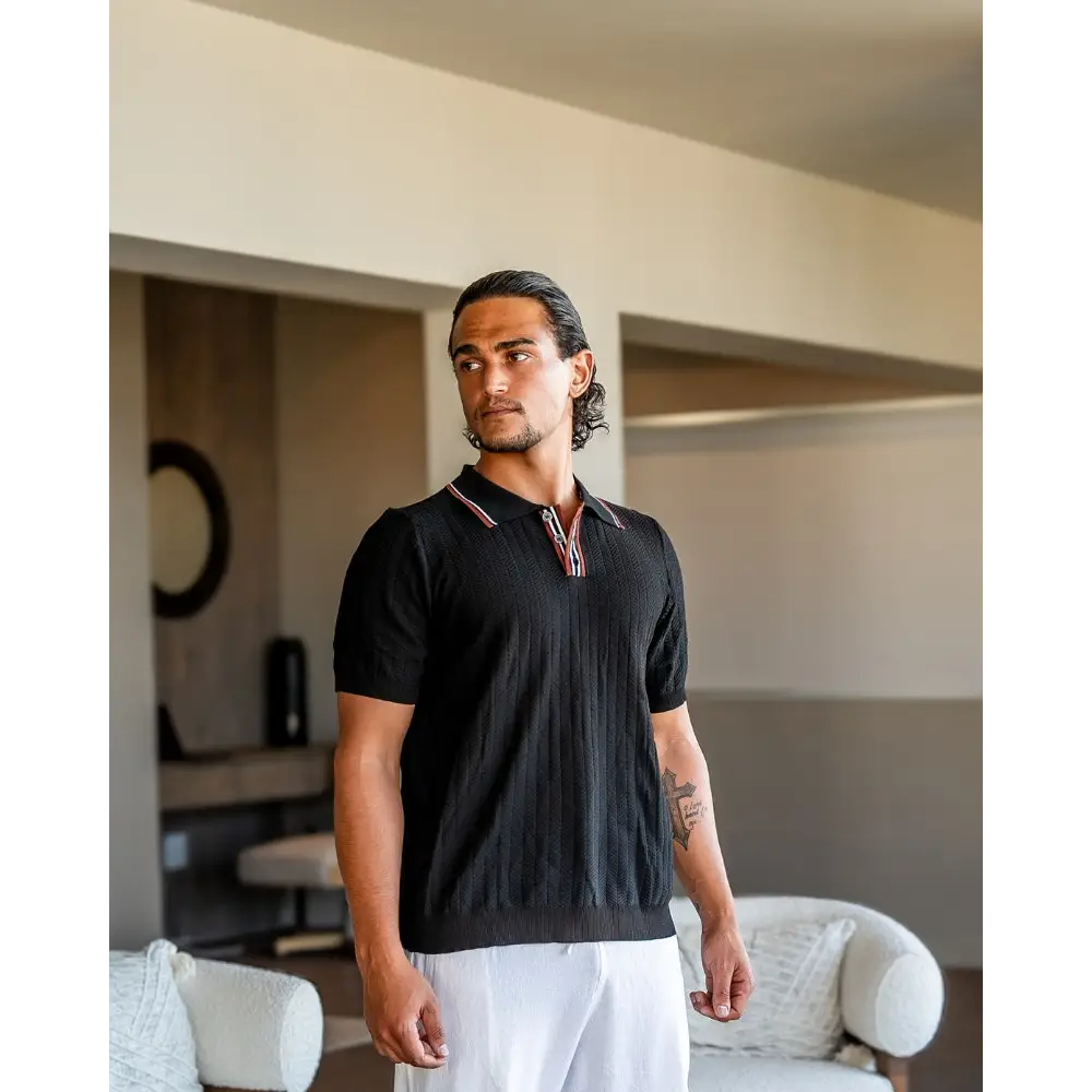 Textured Knit Polo Shirt